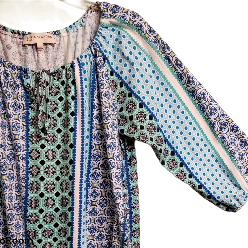 Jones New York lg stripped floral/geometric print blouse. 495 - Picture 2 of 3